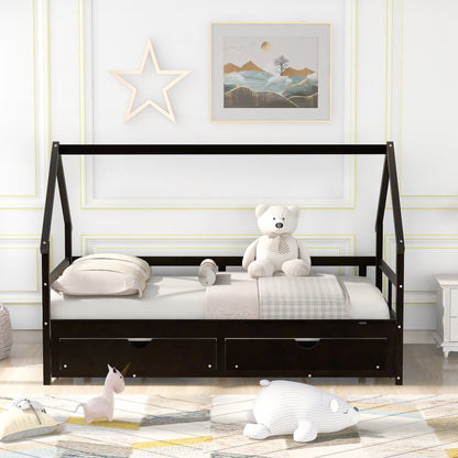 Extending Wooden Daybed with Two Drawers, Espresso