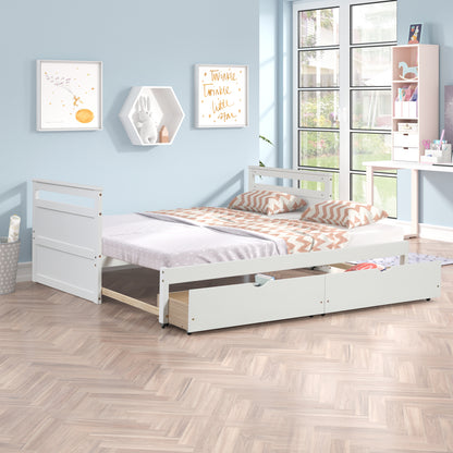 THE TWIN BED CAN BE EXPANDED WITH 2 DRAWERS