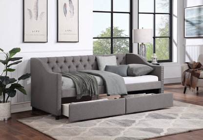 Upholstered Twin Size daybed with Two Drawers, Wood Slat Support, Gray(OLD SKU :LP000011AAE)