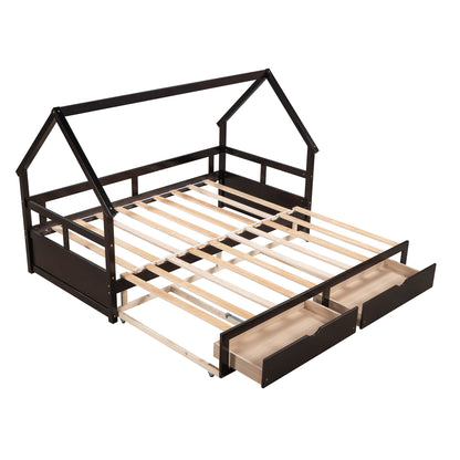 Extending Wooden Daybed with Two Drawers, Espresso