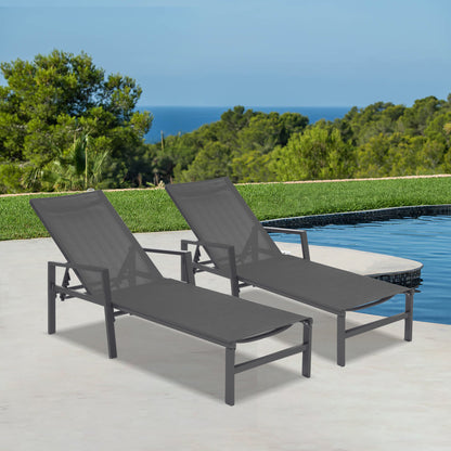 2 Pieces Set Patio Lounge Chair, Textilene Aluminum Pool Lounge Chair Set, Patio Chaise Lounges With Armrests For Patio Backyard Porch Garden Poolside