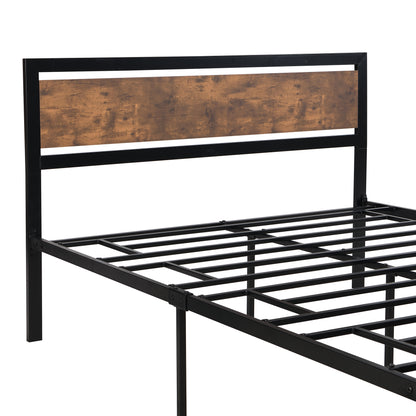 Metal and Wood Bed Frame with Headboard and Footboard ,Queen Size Platform Bed ,No Box Spring Needed, Easy to Assemble(Black)