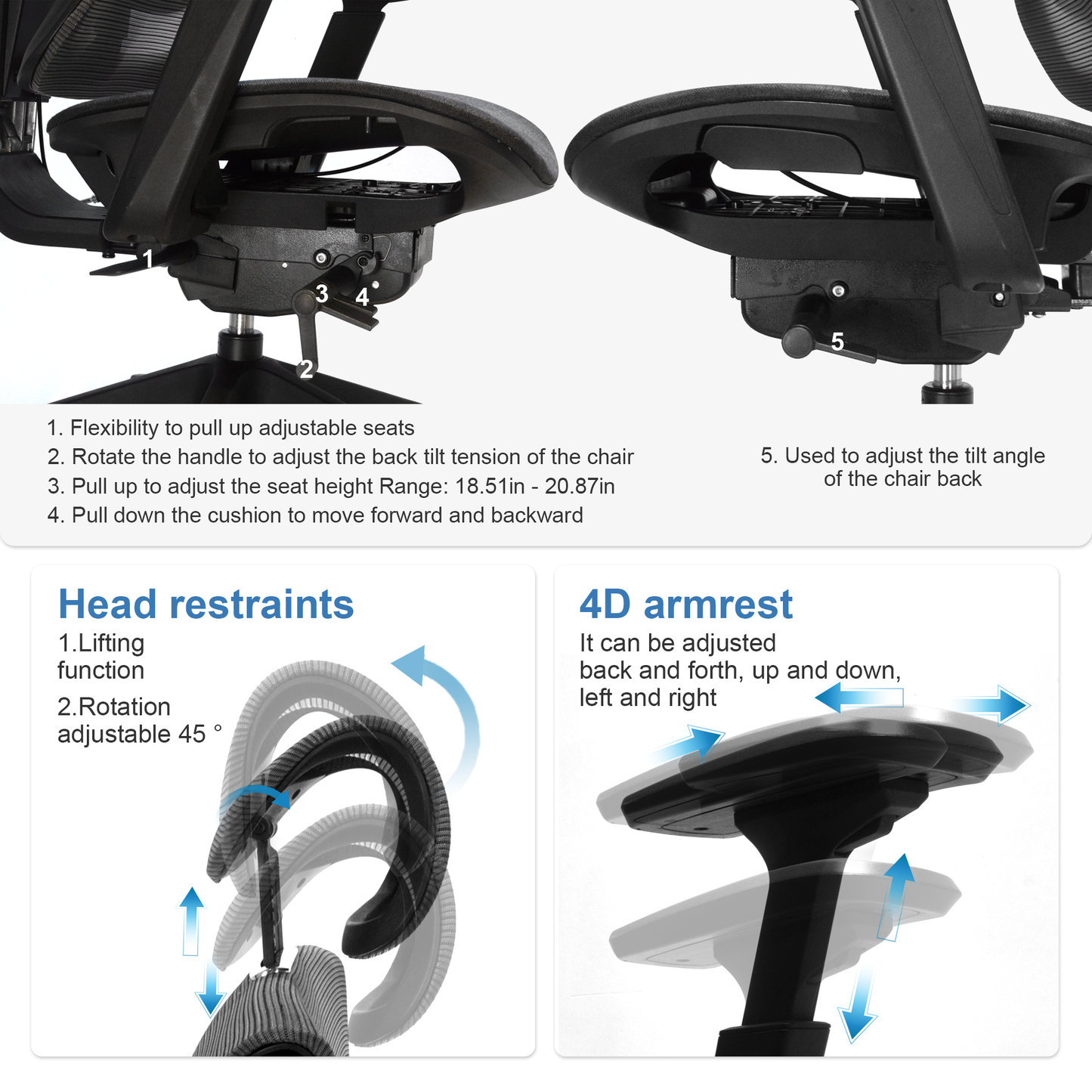 Big and Tall Office Chair  with Adjustable lumbar and slide seats , Headrest and 4d armrest , tilt function max degree is 115 °, 300LBS, Black