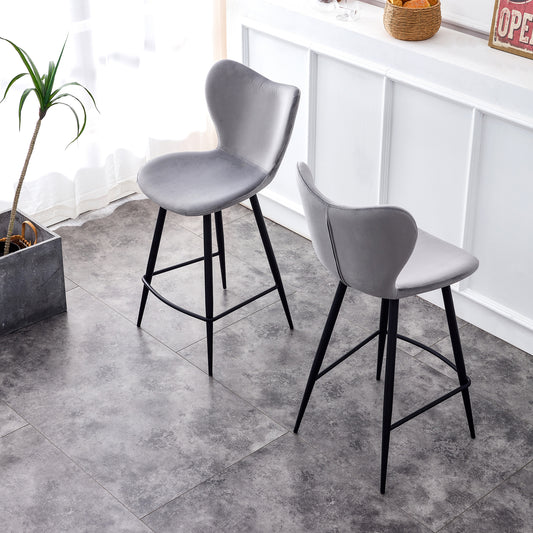 Grey Velvet Chair Barstool Dining Counter Height Chair Set of 2