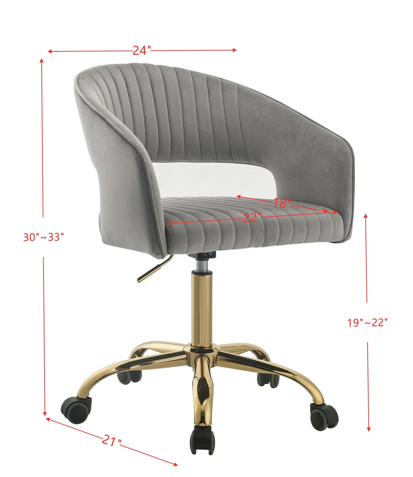 ACME Hopi Office Chair, Gray Velvet & Gold 92940