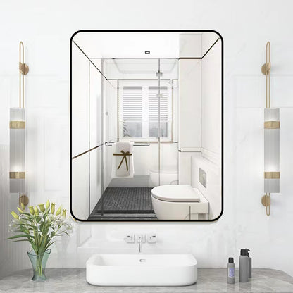 32 x 24 Inch Black Bathroom Mirror for Wall Vanity Mirror with Non-Rusting Aluminum Alloy Metal Frame Rounded Corner for Modern Farmhouse Home Decor
