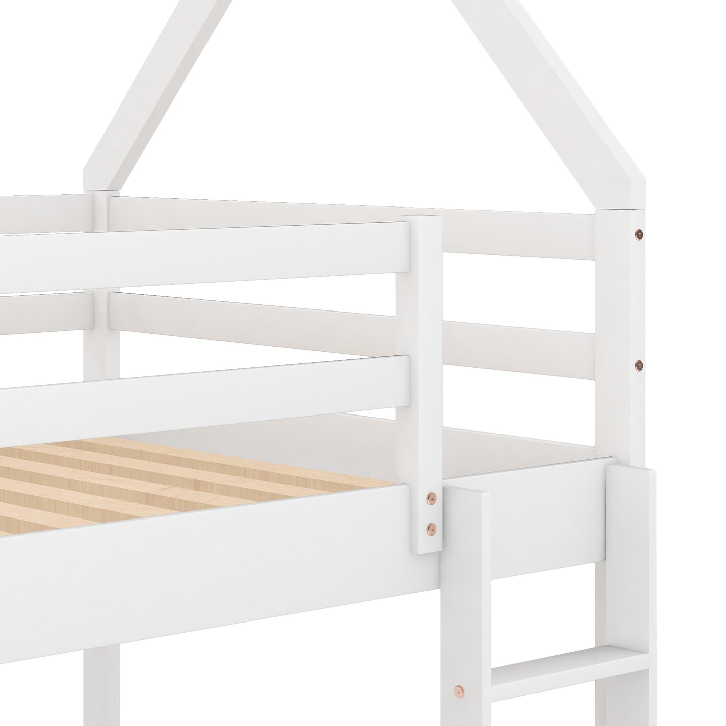 Twin over Twin Low Bunk Bed, House Bed with Ladder , White(OLD SKU:WF197808AAK)