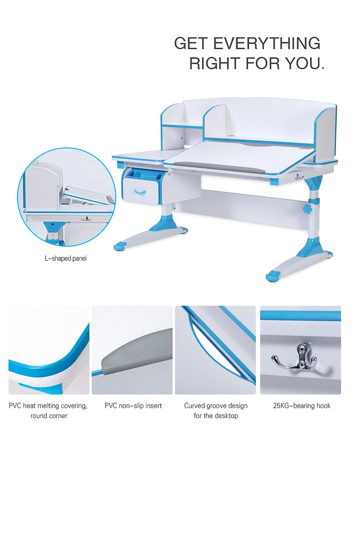 Ergonomic Multi Function Adjustable Kids Study Desk & Hutch Model C BLUE COLOR
