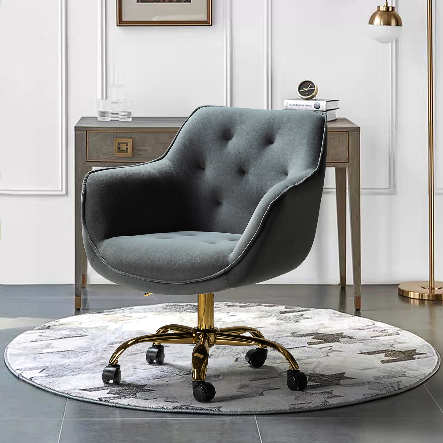 Somnus Task Chair With Tufted Back and Golden Base