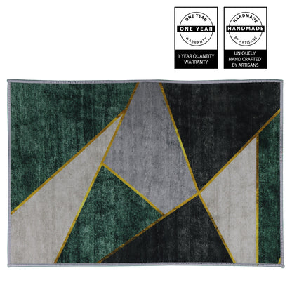 Casual Geometric Cotton Area Rug，Modern Abstract Geometric Shapes Accent Outdoor Rug 4ft x 5.3ft for Patio Bedrooms, Dining Rooms, Living Rooms Light Grey /Green