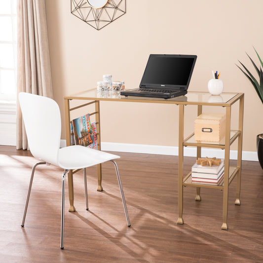 Jaymes Gold Metal/Glass Writing Desk