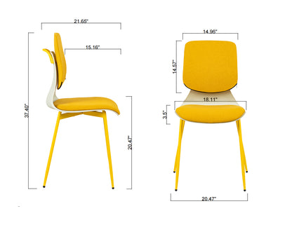 Leisure Chair dinning chair with double backs and Handrail, iron foot with pad, seat with soft pad,300lbs, yellow,set of 2