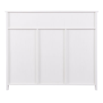 TREXM Retro Sideboard Multifunctional Kitchen Buffet Cabinet with Wine Rack, Drawer and Adjustable Shelves for Dining Room, Living Room (Antique White)