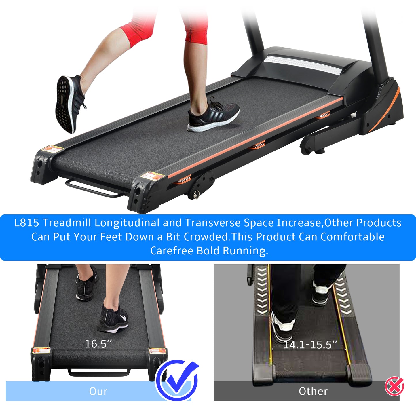 Folding Electric 3.5HP Treadmill With Incline Medium Running Machine Motorised LCD Gym 330lbs； Folding Treadmill Electric Motorized Power 14.8KM/H Running Fitness Machine Gym(W54022178 Upgrade)