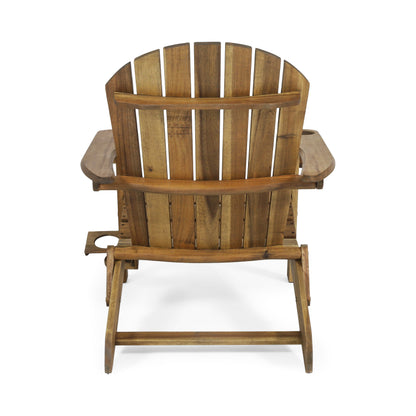 Kandyce Outdoor Acacia Wood Folding Adirondack  Natural Chair With Cup Holder