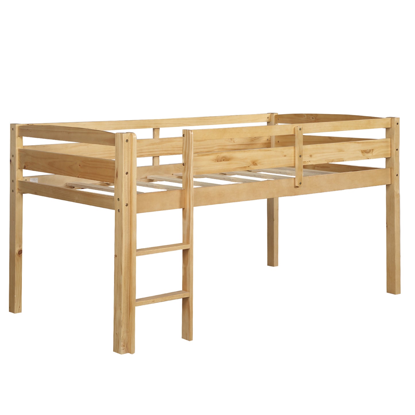 Twin Wood Loft Bed Low Loft Beds with Ladder,Twin,Walnut(OLD SKU :WF192082AAD)