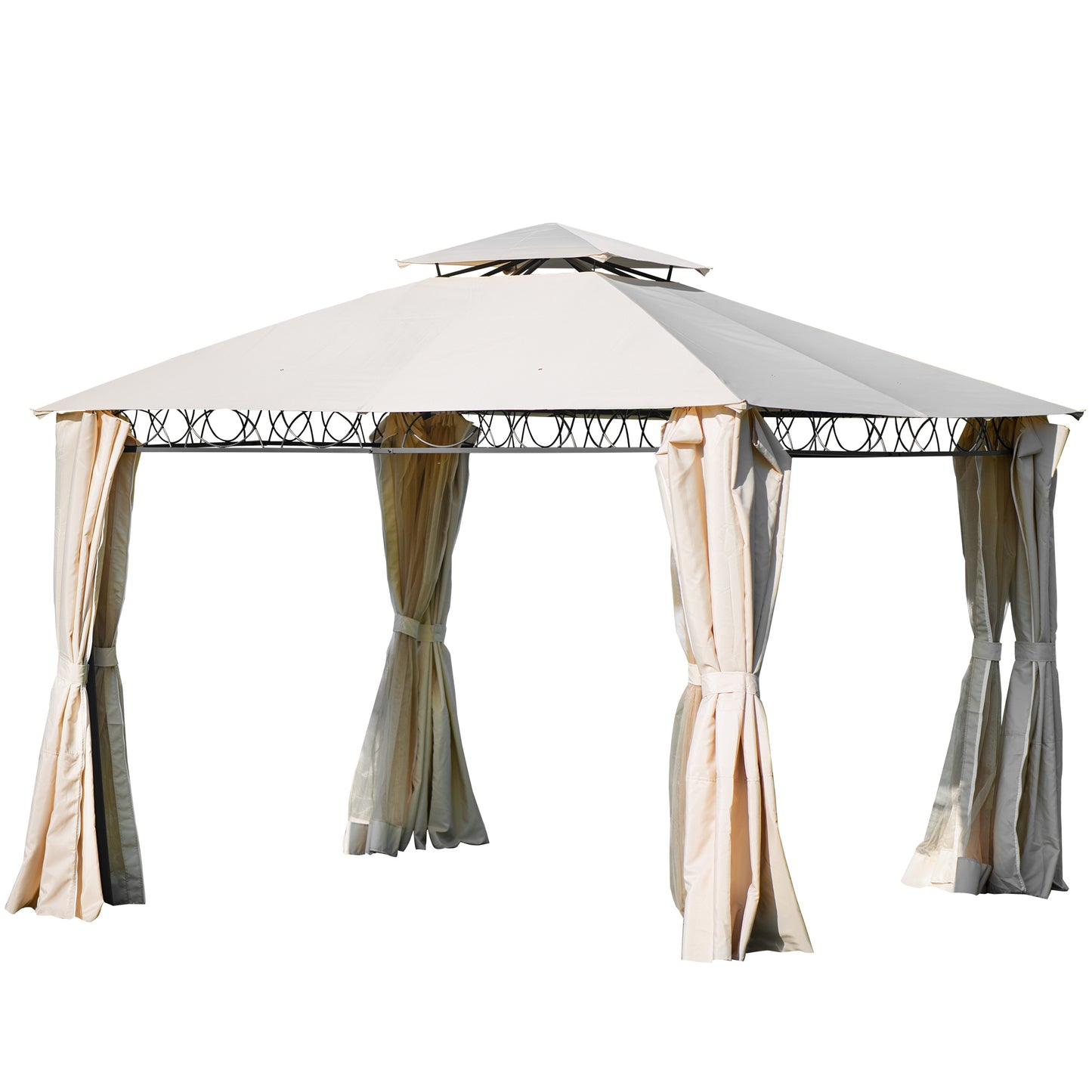 [VIDEO provided] U_STYLE Quality Double Tiered Grill Canopy, Outdoor BBQ Gazebo Tent with UV Protection, Beige