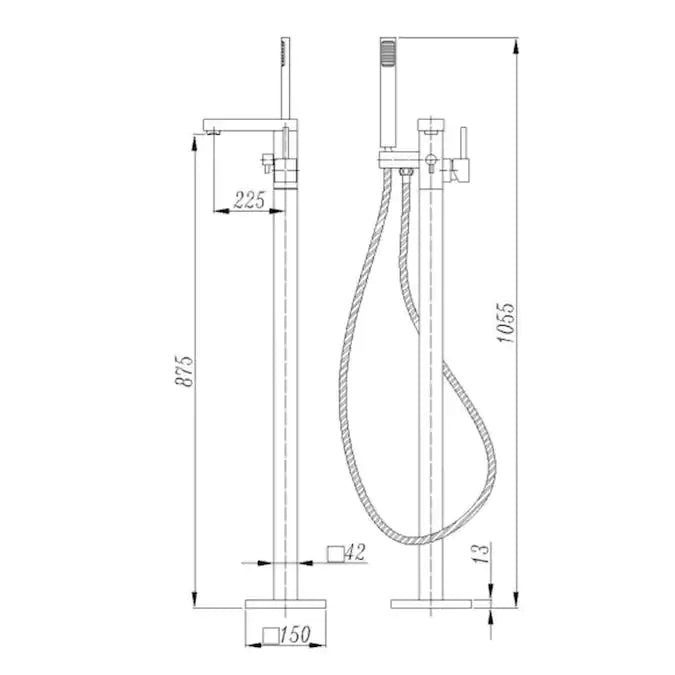 Single Handle Floor Mounted Tub Filler with Handshower