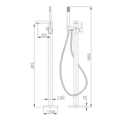 Single Handle Floor Mounted Tub Filler with Handshower