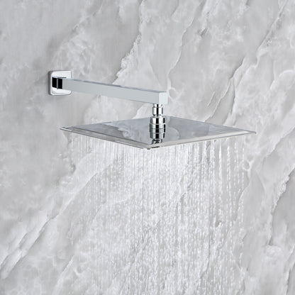 Rainfall 10 inch Shower System Bathroom Luxury Rain Mixer Silver Shower Combo Set Wall Mounted Shower Head Systems with High Pressure Head Hand Held Square Shower Head Polished Chrome Rough-in Valve