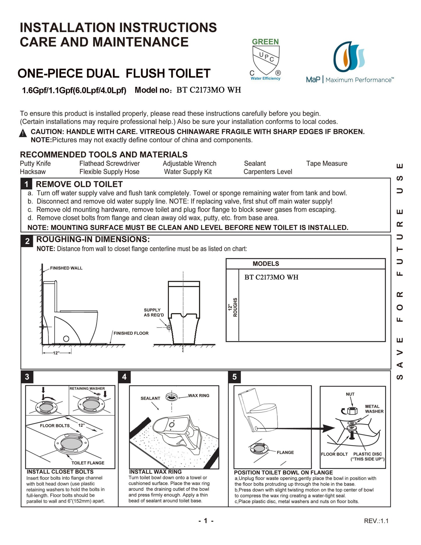 Ceramic One Piece Toilet 30 Inch Length With Soft Close Seat-G-lemon SKU:BTC2173MOWH