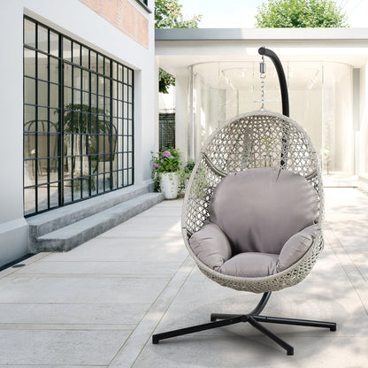 Large Hanging Egg Chair with Stand & UV Resistant Cushion Hammock Chairs with C-Stand for Outdoor