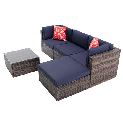 5Pcs Outdoor Garden Patio Furniture  PE Rattan Wicker  Sectional Cushioned Sofa Sets with 2 Pillows and Coffee Tablemodular sectional sofa sets with roof