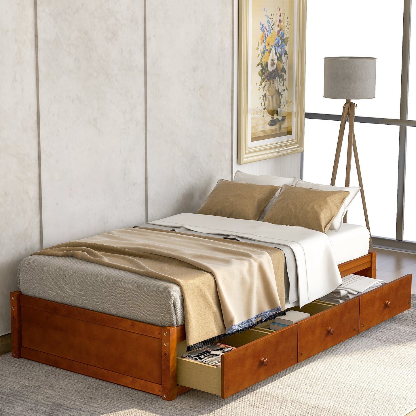 Orisfur. Twin Size Platform Storage Bed with 3 Drawers