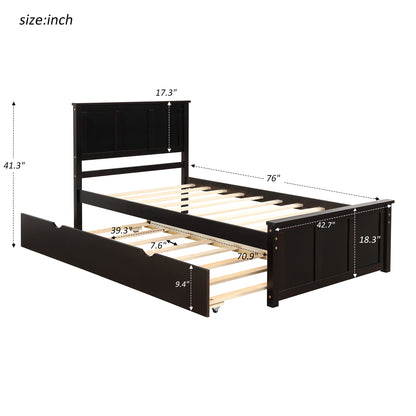 Platform Bed with Twin Size Trundle, Twin Size Frame, Espresso (New SKU:WF283063AAP)