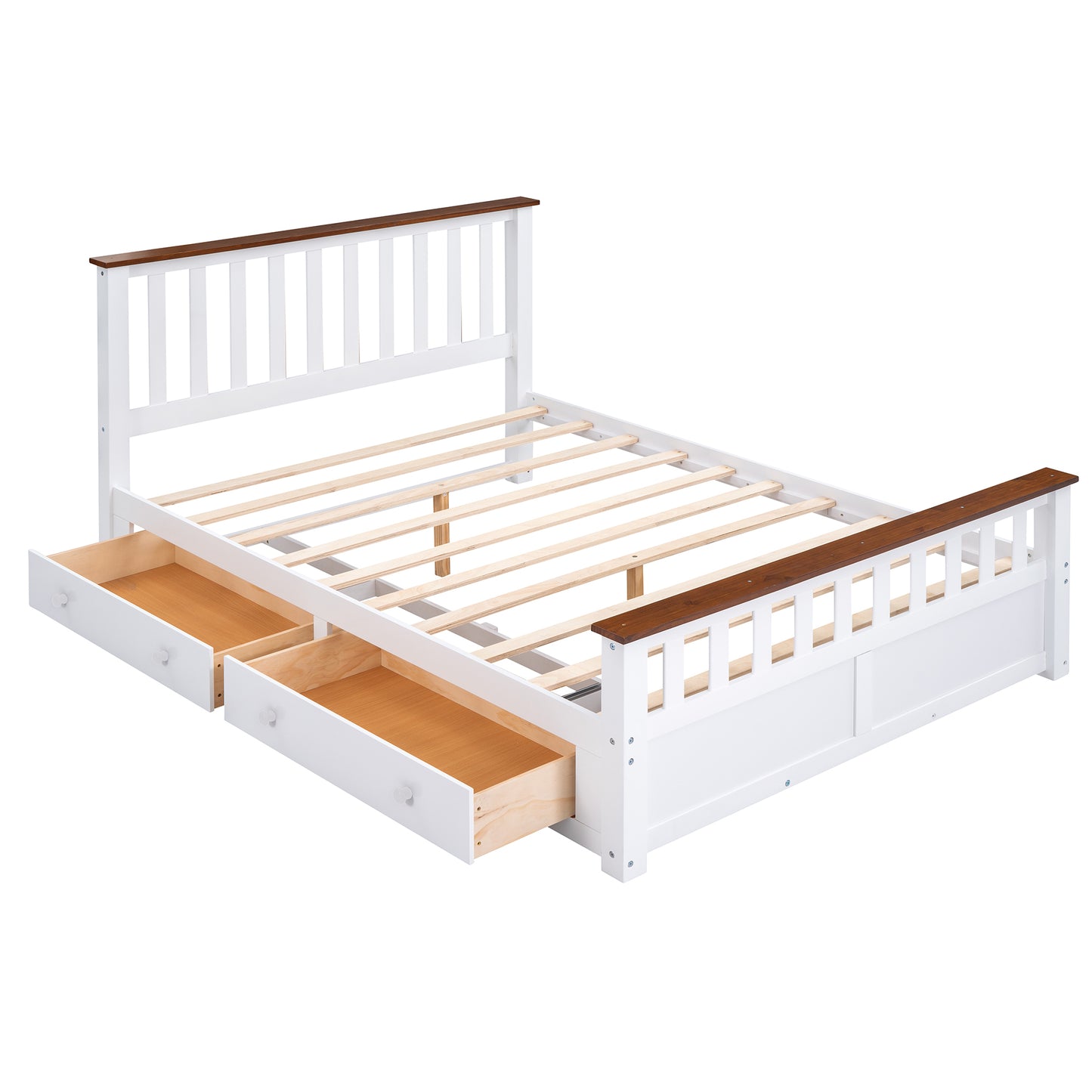 3-Pieces Bedroom Sets Queen Size Platform Bed with Two Nightstands(USB Charging Ports),White+Walnut