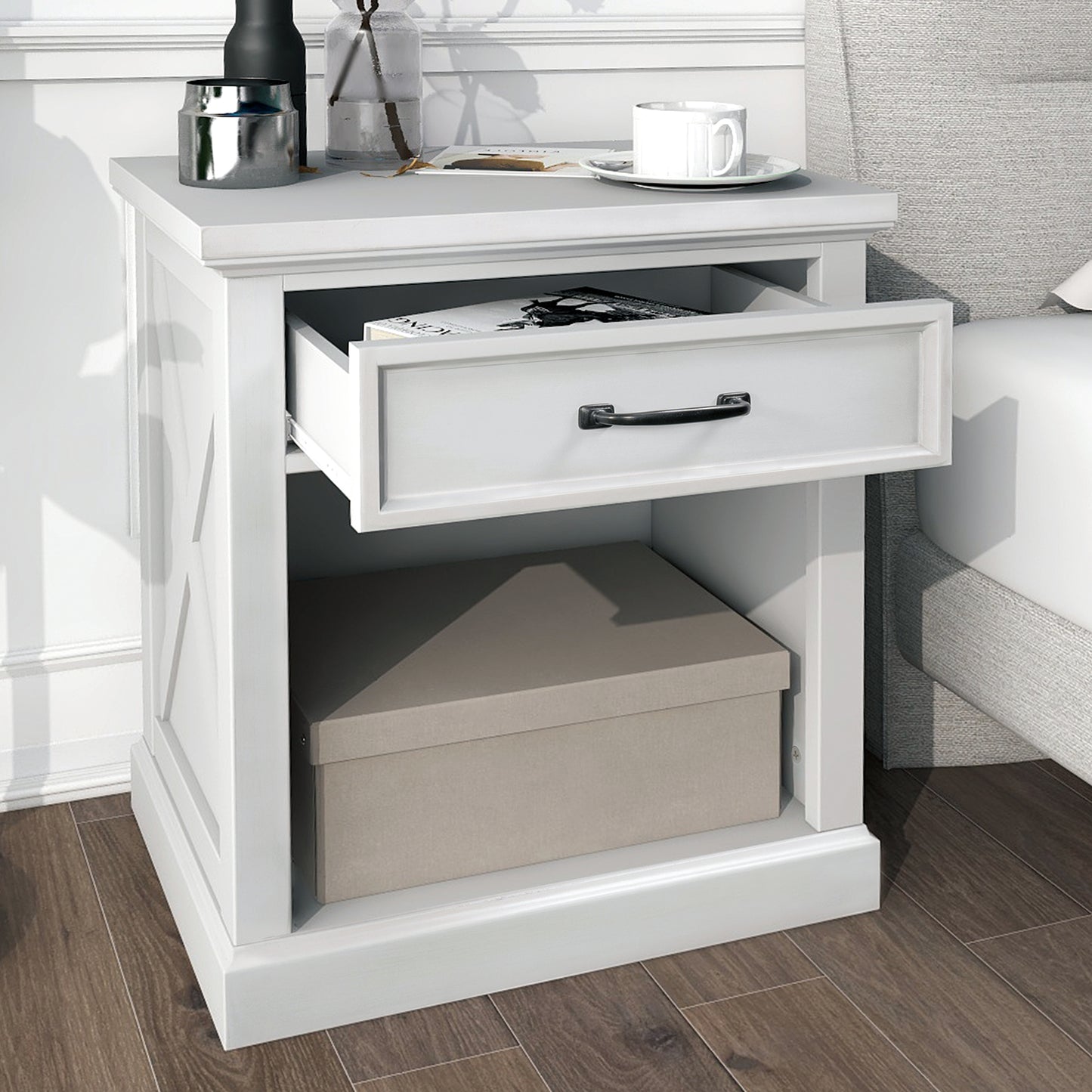 Modern Wooden Nightstand with Drawers Storage for Living Room/Bedroom, White