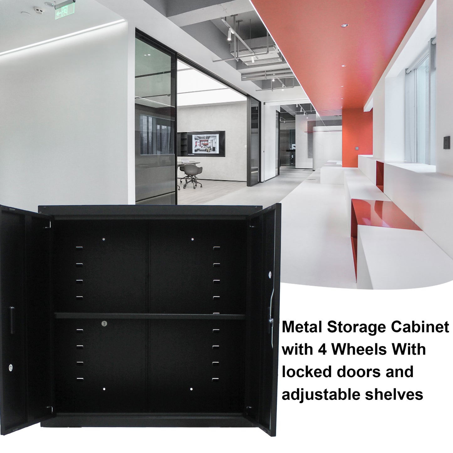 Metal Storage Cabinet with Locking Doors and One  Adjustable Shelves