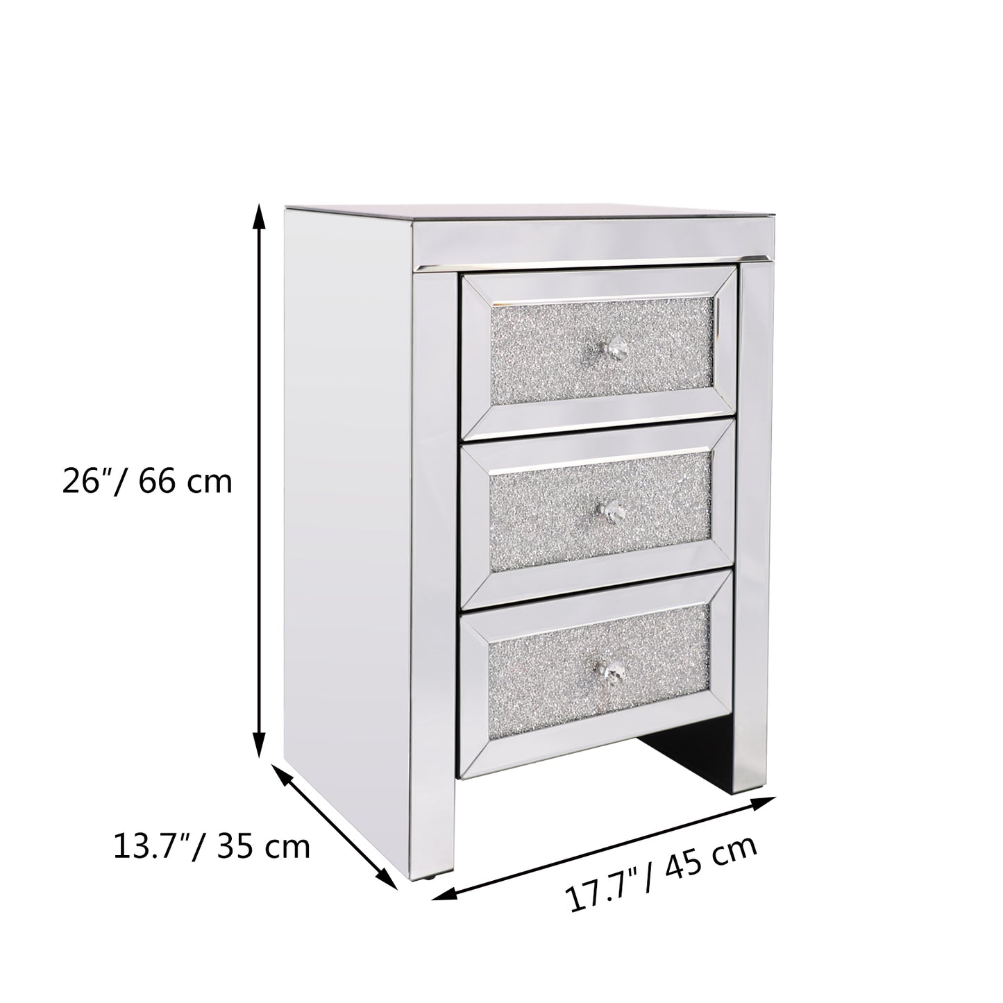 Mirrored Nightstand, Silver Bedside Tables, Mirrored End Table Side Table for Bedroom Living Room