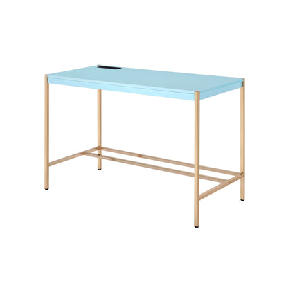 ACME Midriaks Writing Desk w/USB Port in Baby Blue & Gold Finish OF00023