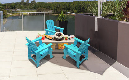 Combo for Family: 2 Plastic Adirondack Chairs & an Outdoor Side Table.  Outdoor Adirondack Chair Patio Lounge Chairs Classic Design (Blue)