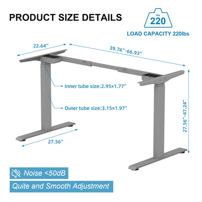 Electric Standing Desk  with Dual Motor Height Adjustable Sit Stand Desk Computer Workstation with USB Charge
"	
，Silver Grey