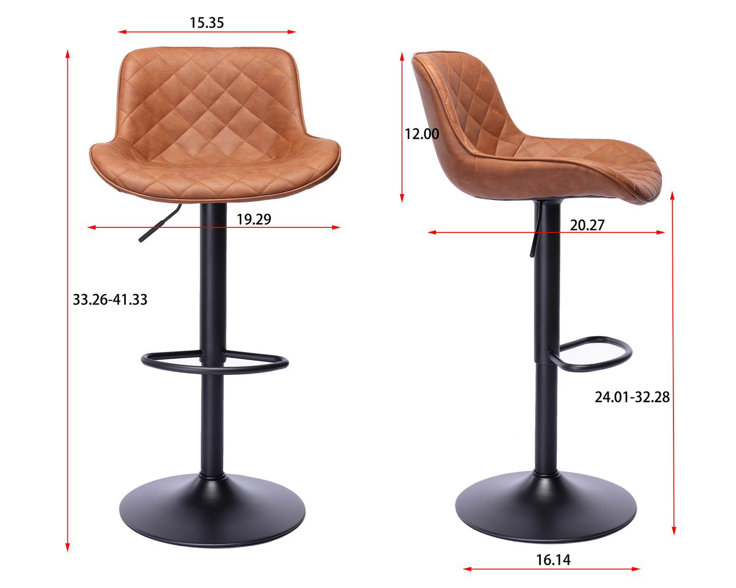 Set of 2  Bar Stools,with Black Footrest and Base Swivel Height Adjustable Mechanical Lifting PU + Black Leg Simple Bar Stool-brown