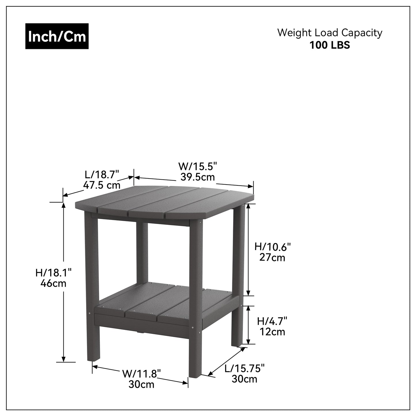 HDPE side table,adirondack table,porch table, patio table for outdoor and pool Gray