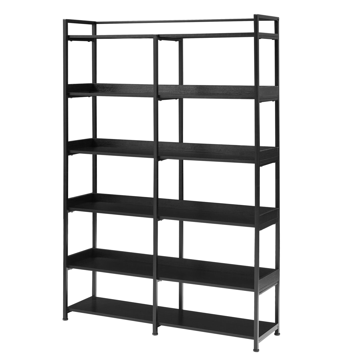 70.8 Inch Tall Bookshelf MDF Boards Stainless Steel Frame, 6-tier Shelves with Back&Side Panel, Adjustable Foot Pads, Black