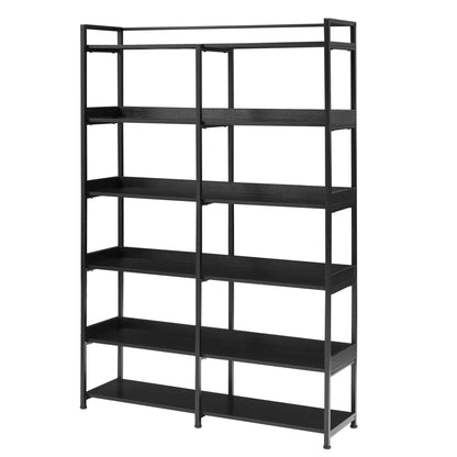 70.8 Inch Tall Bookshelf MDF Boards Stainless Steel Frame, 6-tier Shelves with Back&Side Panel, Adjustable Foot Pads, Black