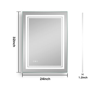 24 x 32 Inch LED Mirror Bathroom Wall Mounted Vanity Mirror Anti-Fog Mirror Dimmable Lights Brightness Memory , with Touch Switch(Horizontal/Vertical)