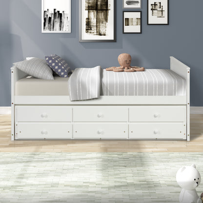 Full Captain Bed With Twin Size Trundle And 3 Drawers Made  By Solid Wood