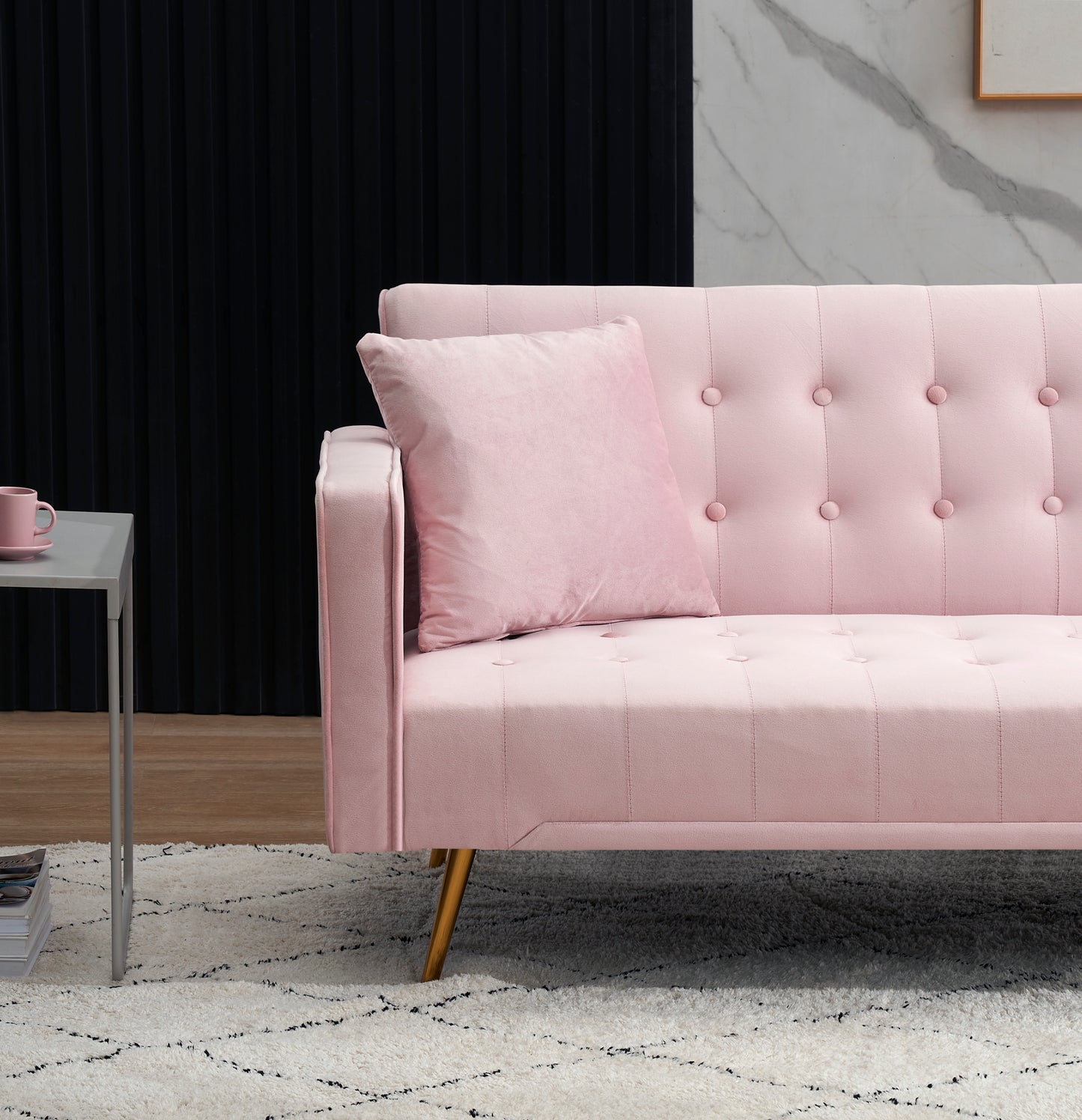 Modern pink multifunctional sofa bed with three levels of adjustment ( without pillow)