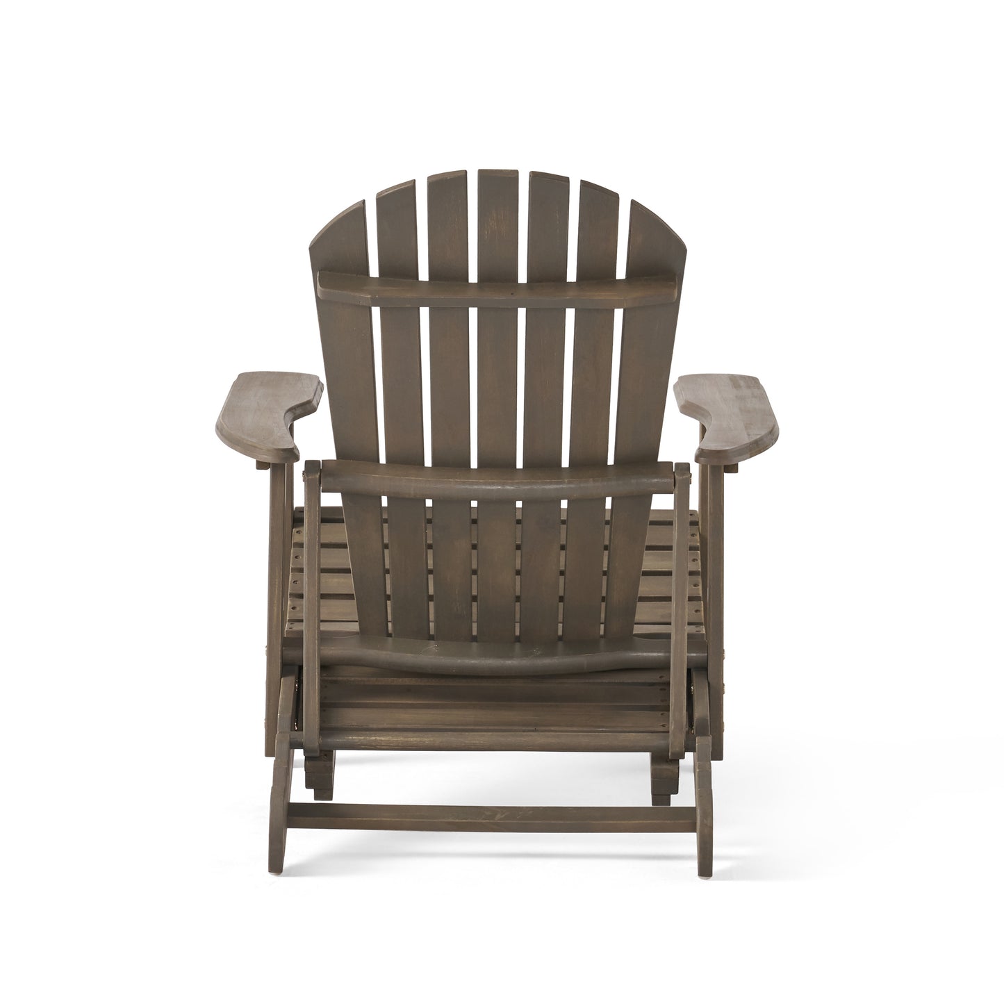 Katherine Outdoor Acacia Adirondack Grey Lounge Chair with Pull Out Footstool