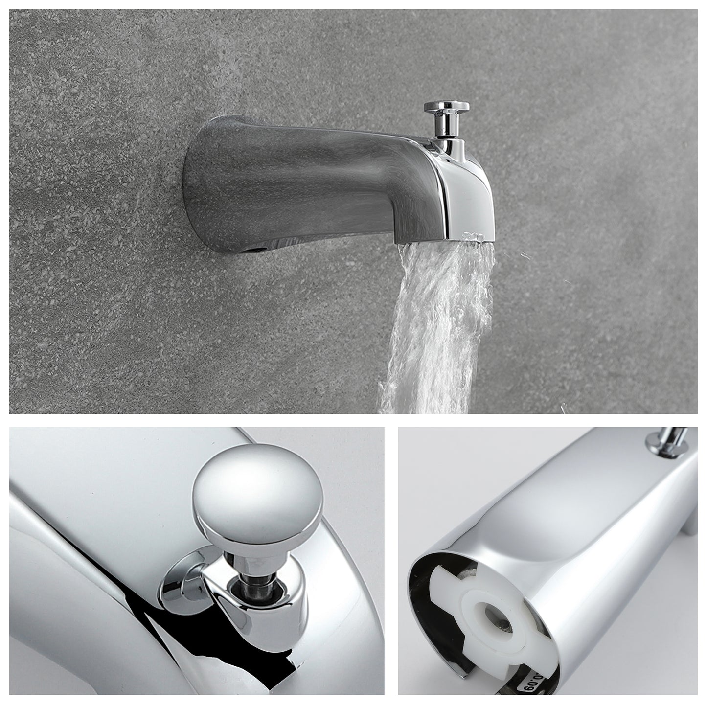 Chrome 6 Inch Shower Faucet wih Tub Spout Combo (Valve Included)