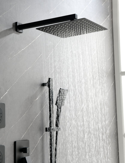 Shower System 10 Inch Square Bathroom Luxury Rain Mixer Shower Combo Set  Pressure Balanced Shower System with Shower Head, Hand Shower, Slide Bar, Shower Arm, Hose, and Valve Trim