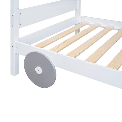 Twin Size Car-Shaped Convertible Bunk Bed, White