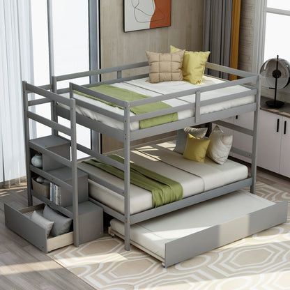 Full over Full Bunk Bed with Twin Size Trundle (Gray)(OLD SKU :LP000033AAE)