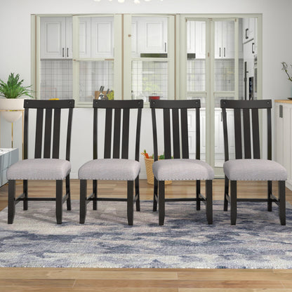 TREXM Set of 4 Fabric Upholstered Dining Chairs with Sliver Nails and Solid Wood Legs (Espresso)