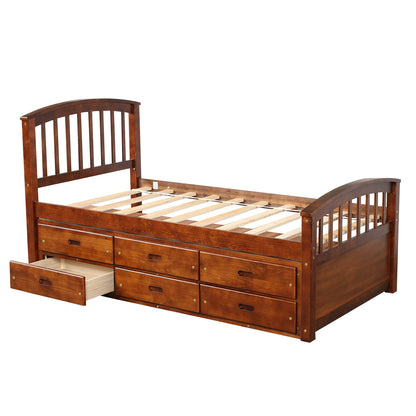 Orisfur. Twin Size Platform Storage Bed Solid Wood Bed with 6 Drawers